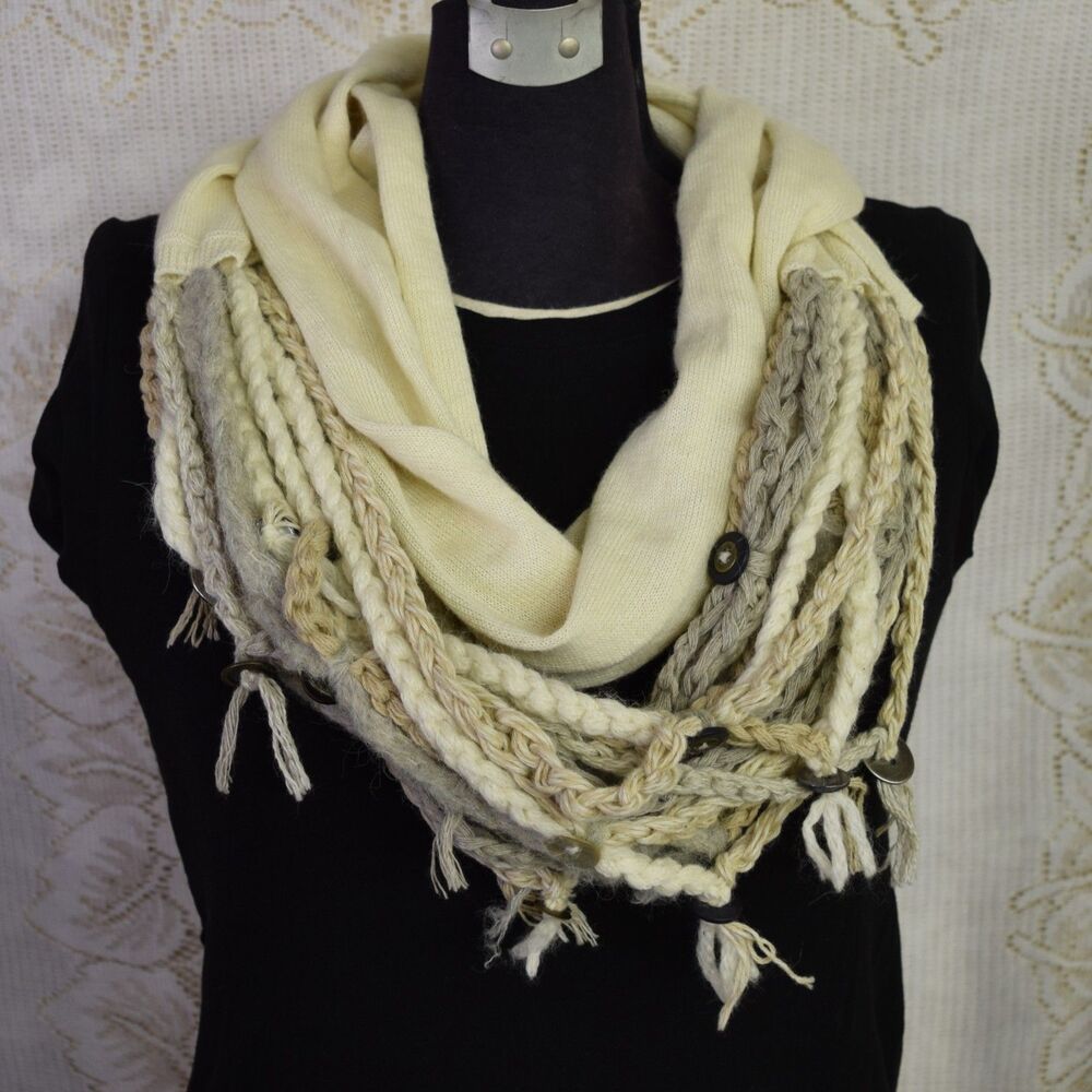 Kuna Baby Alpaca Wool Infinity Scarf with Braided Fringe Gypsy Bohemian